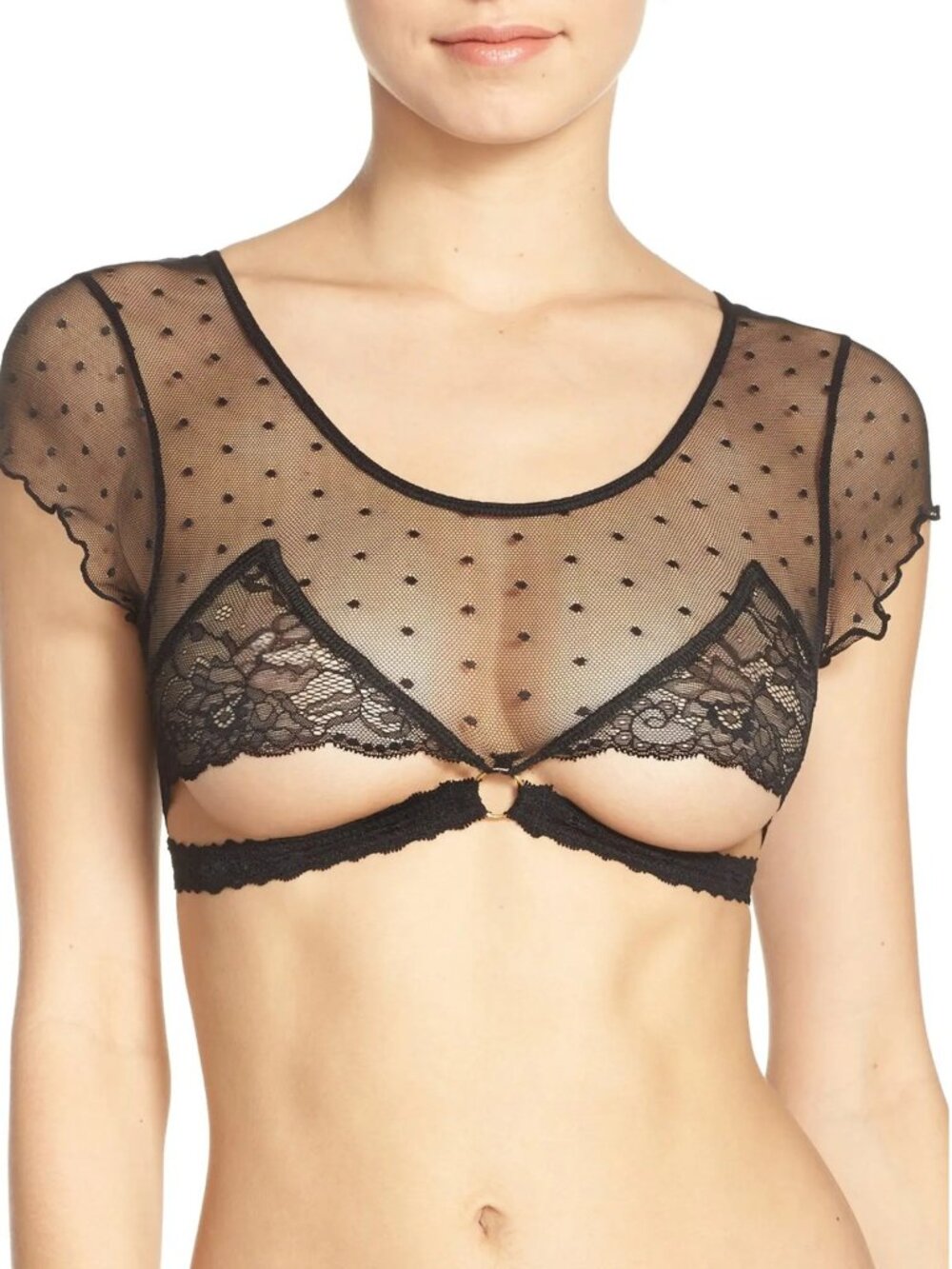 NWT Honeydew Intimates Nichole Cap Sleeve Point d'Esprit Bralette Black size M